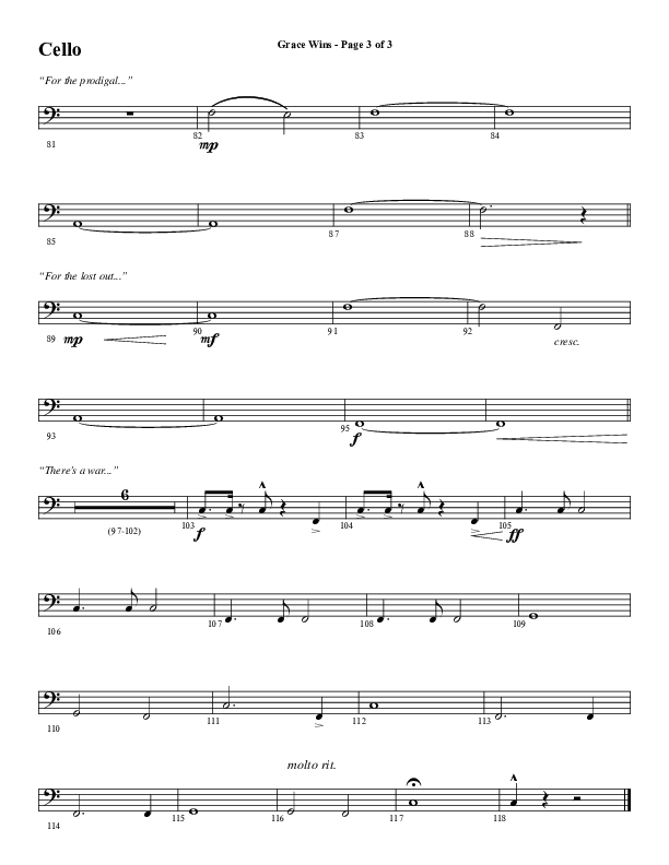 Grace Wins (Choral Anthem SATB) Cello (Word Music Choral / Arr. Daniel Semsen)