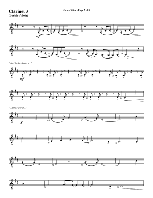 Grace Wins (Choral Anthem SATB) Clarinet 3 (Word Music Choral / Arr. Daniel Semsen)