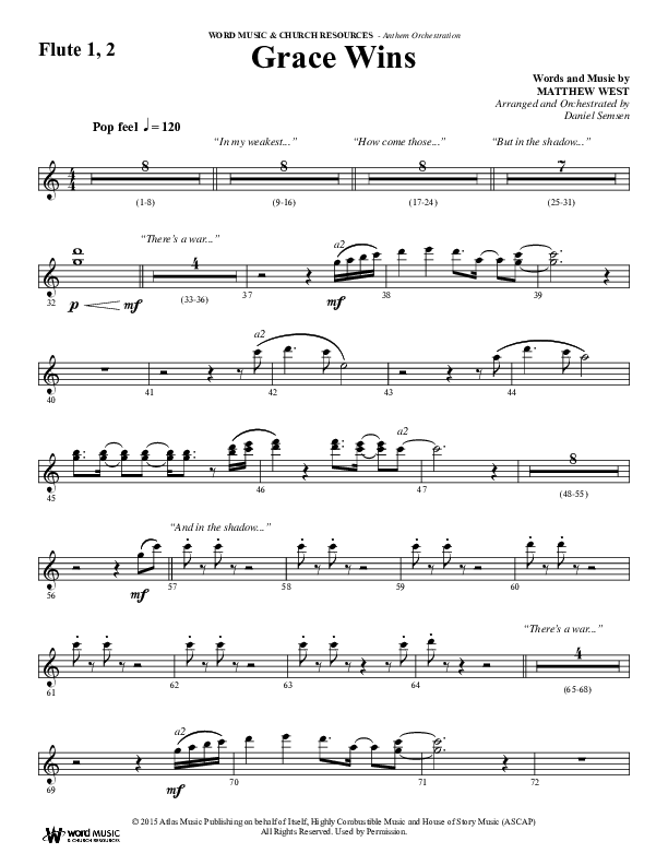 Grace Wins (Choral Anthem SATB) Flute 1/2 (Word Music Choral / Arr. Daniel Semsen)