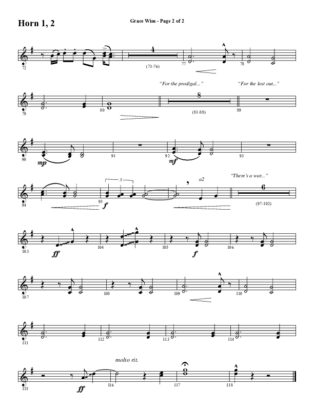 Grace Wins (Choral Anthem SATB) French Horn 1/2 (Word Music Choral / Arr. Daniel Semsen)