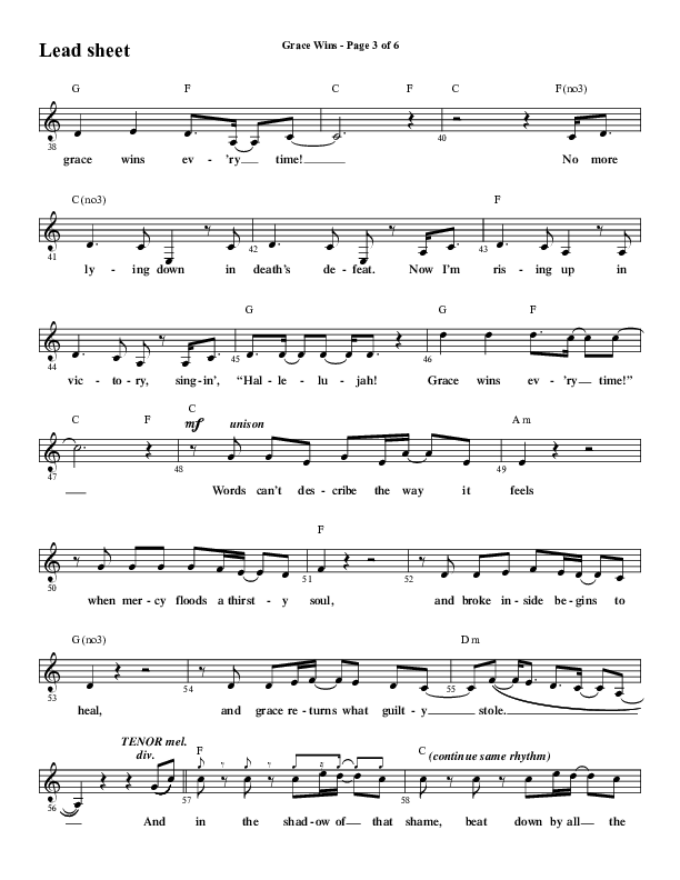 Grace Wins (Choral Anthem SATB) Lead Sheet (Melody) (Word Music Choral / Arr. Daniel Semsen)