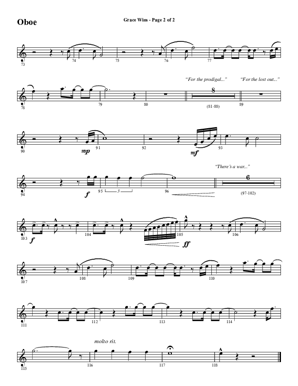 Grace Wins (Choral Anthem SATB) Oboe (Word Music Choral / Arr. Daniel Semsen)