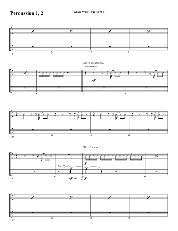 Grace Wins (Choral Anthem SATB) Percussion (Word Music Choral / Arr. Daniel Semsen)