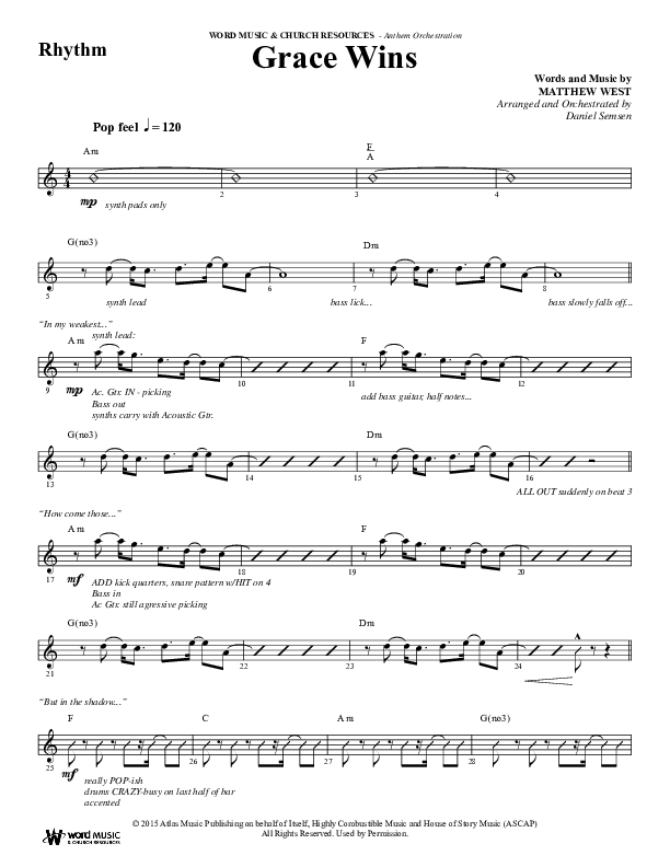 Grace Wins (Choral Anthem SATB) Rhythm Chart (Word Music Choral / Arr. Daniel Semsen)
