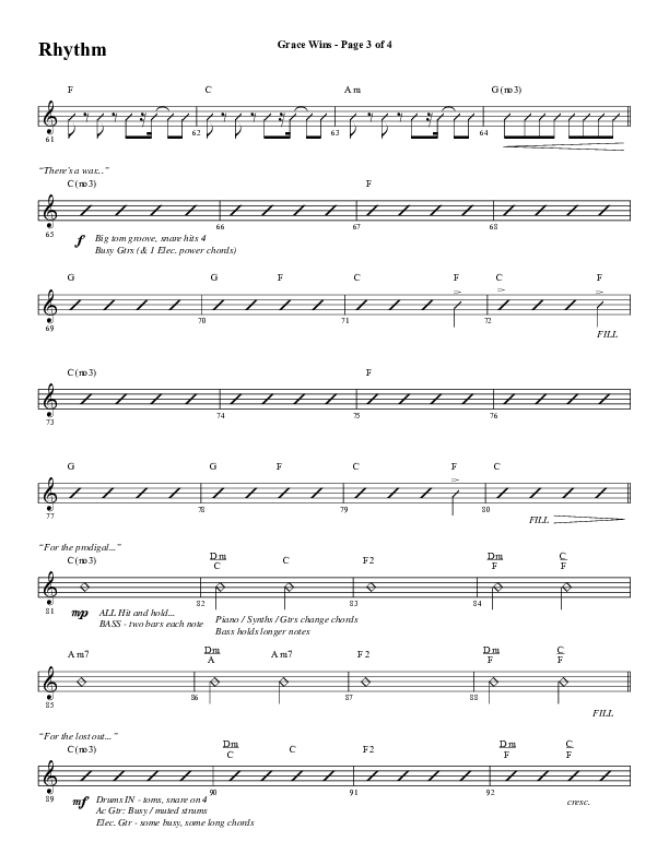 Grace Wins (Choral Anthem SATB) Rhythm Chart (Word Music Choral / Arr. Daniel Semsen)