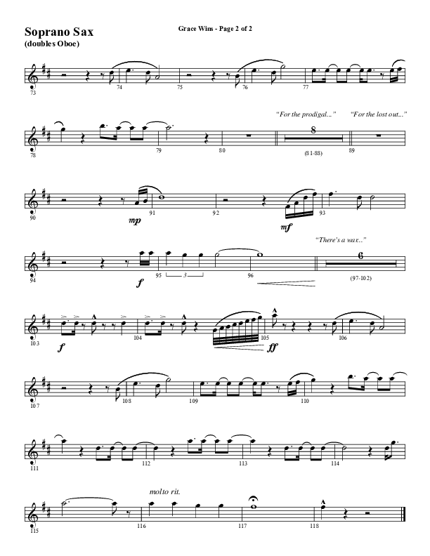 Grace Wins (Choral Anthem SATB) Soprano Sax (Word Music Choral / Arr. Daniel Semsen)