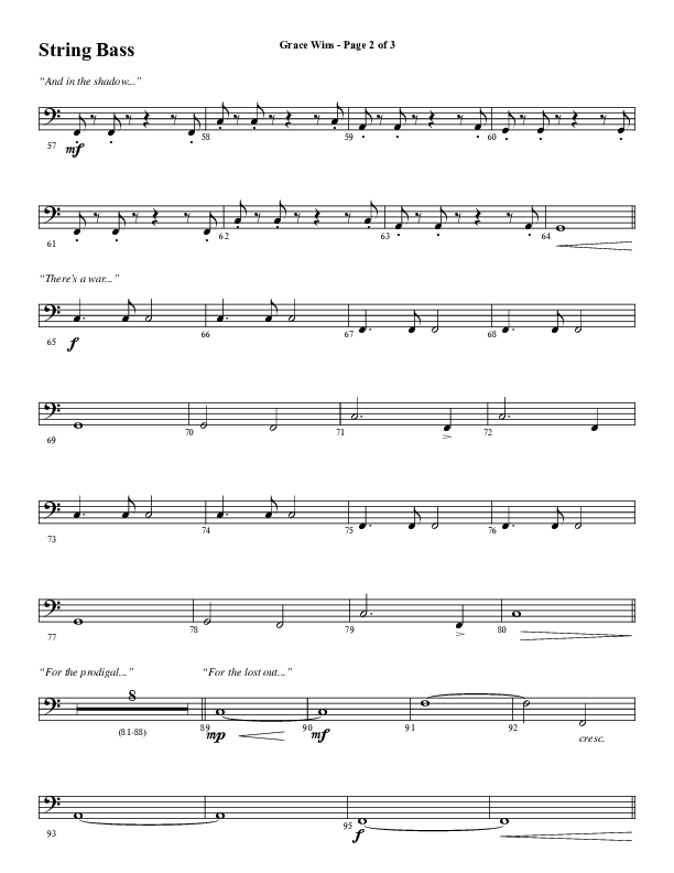 Grace Wins (Choral Anthem SATB) String Bass (Word Music Choral / Arr. Daniel Semsen)