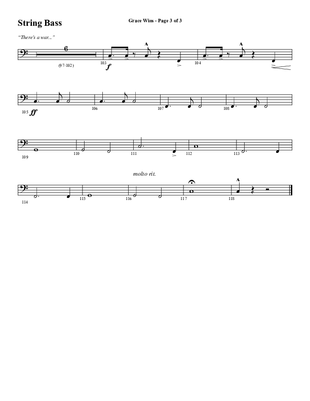 Grace Wins (Choral Anthem SATB) String Bass (Word Music Choral / Arr. Daniel Semsen)