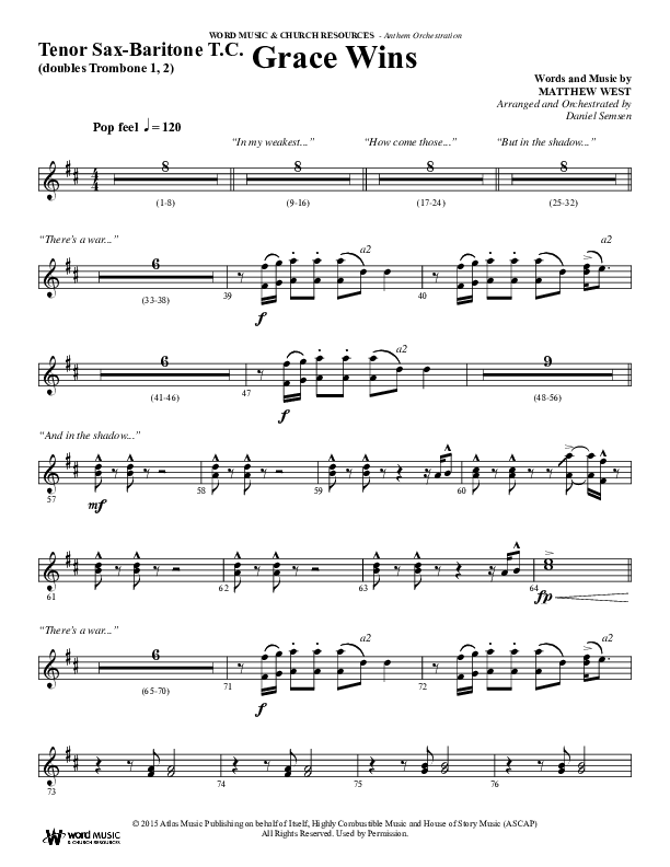 Grace Wins (Choral Anthem SATB) Tenor Sax/Baritone T.C. (Word Music Choral / Arr. Daniel Semsen)