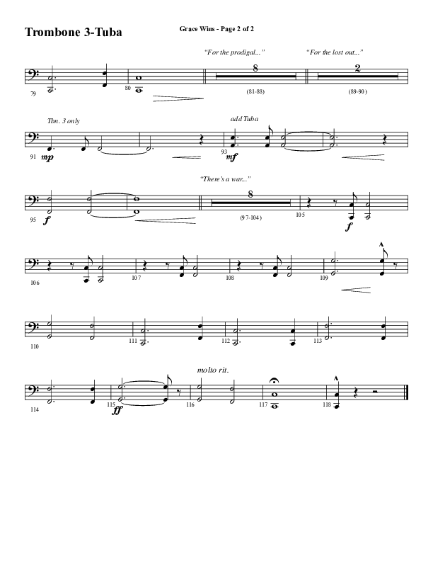 Grace Wins (Choral Anthem SATB) Trombone 3/Tuba (Word Music Choral / Arr. Daniel Semsen)