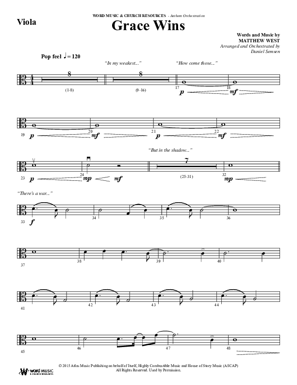 Grace Wins (Choral Anthem SATB) Viola (Word Music Choral / Arr. Daniel Semsen)