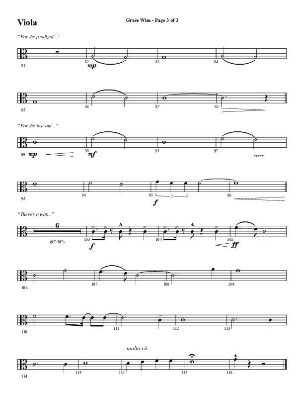 Grace Wins (Choral Anthem SATB) Viola (Word Music Choral / Arr. Daniel Semsen)