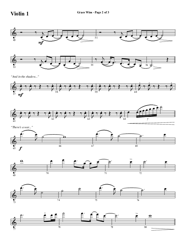 Grace Wins (Choral Anthem SATB) Violin 1 (Word Music Choral / Arr. Daniel Semsen)
