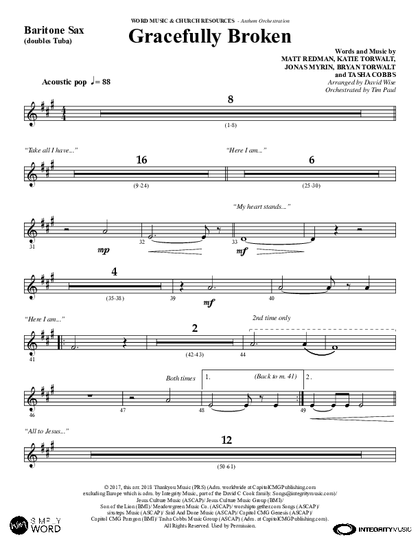 Gracefully Broken (Choral Anthem SATB) Bari Sax (Word Music Choral / Arr. David Wise)