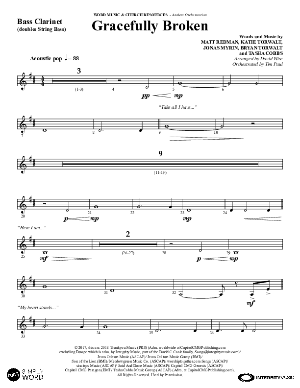 Gracefully Broken (Choral Anthem SATB) Bass Clarinet (Word Music Choral / Arr. David Wise)