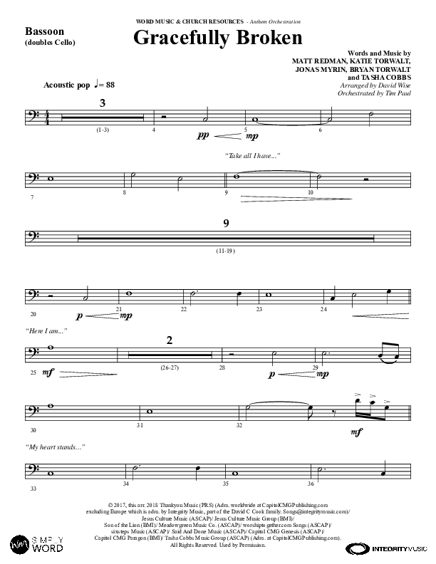 Gracefully Broken (Choral Anthem SATB) Bassoon (Word Music Choral / Arr. David Wise)