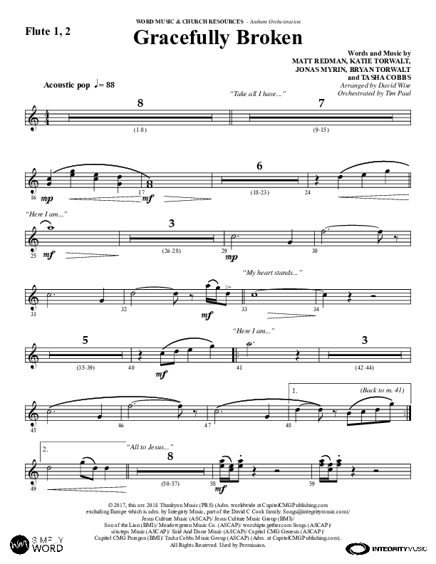 Gracefully Broken (Choral Anthem SATB) Flute 1/2 (Word Music Choral / Arr. David Wise)
