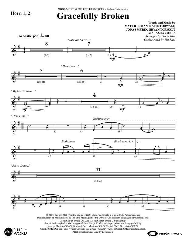 Gracefully Broken (Choral Anthem SATB) French Horn 1/2 (Word Music Choral / Arr. David Wise)