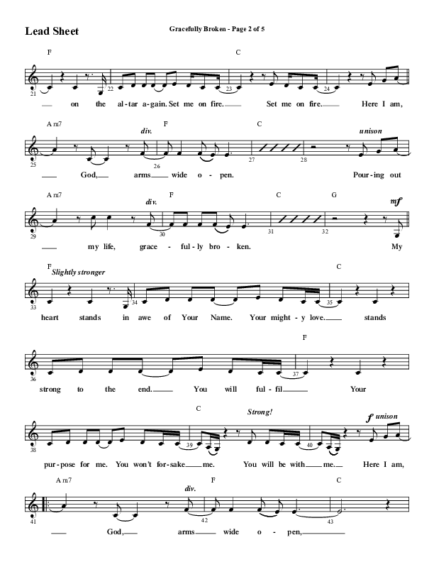 Gracefully Broken (Choral Anthem SATB) Lead Sheet (Melody) (Word Music Choral / Arr. David Wise)
