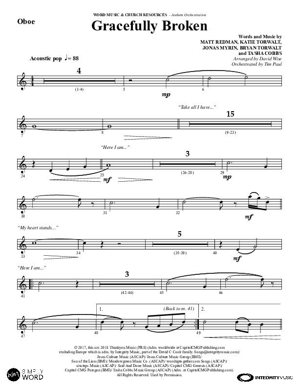 Gracefully Broken (Choral Anthem SATB) Oboe (Word Music Choral / Arr. David Wise)
