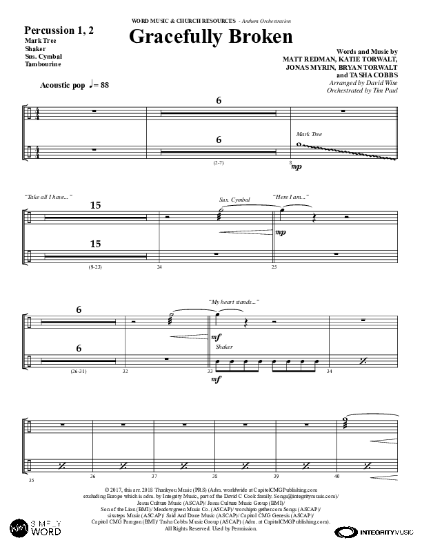 Gracefully Broken (Choral Anthem SATB) Percussion (Word Music Choral / Arr. David Wise)