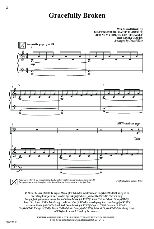 Gracefully Broken (Choral Anthem SATB) Anthem (SATB/Piano) (Word Music Choral / Arr. David Wise)