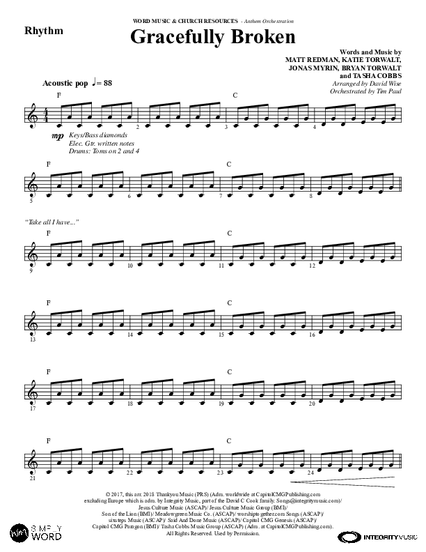 Gracefully Broken (Choral Anthem SATB) Rhythm Chart (Word Music Choral / Arr. David Wise)