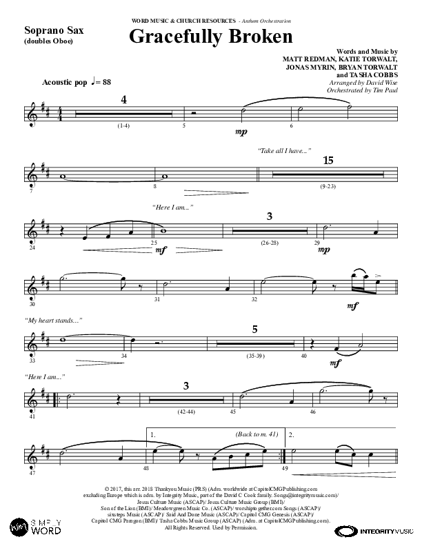 Gracefully Broken (Choral Anthem SATB) Soprano Sax (Word Music Choral / Arr. David Wise)