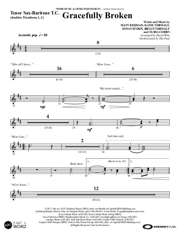 Gracefully Broken (Choral Anthem SATB) Tenor Sax/Baritone T.C. (Word Music Choral / Arr. David Wise)