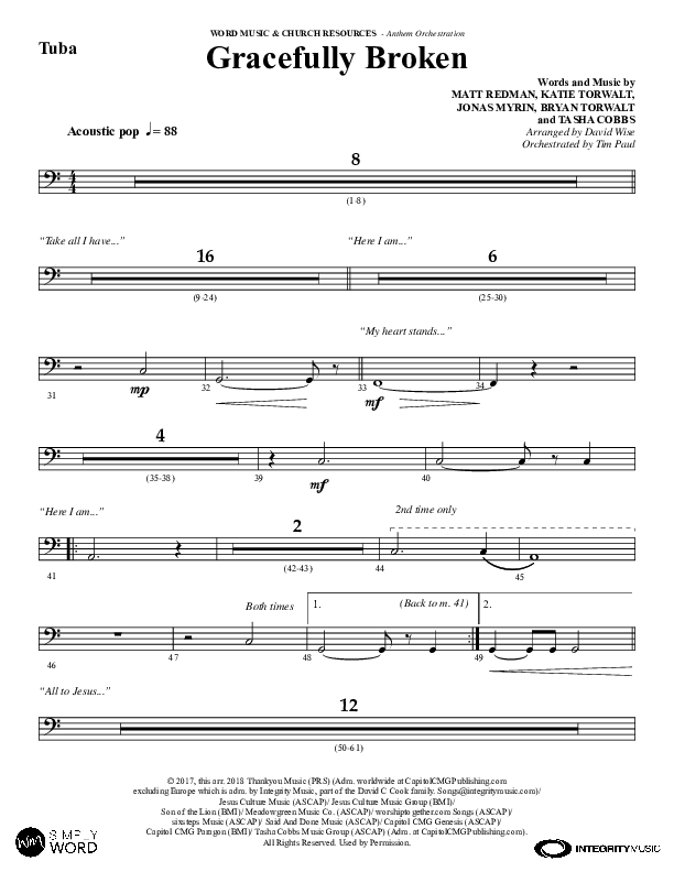 Gracefully Broken (Choral Anthem SATB) Tuba (Word Music Choral / Arr. David Wise)