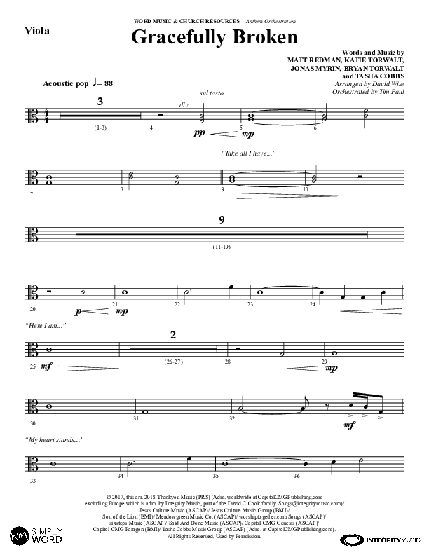 Gracefully Broken (Choral Anthem SATB) Viola (Word Music Choral / Arr. David Wise)