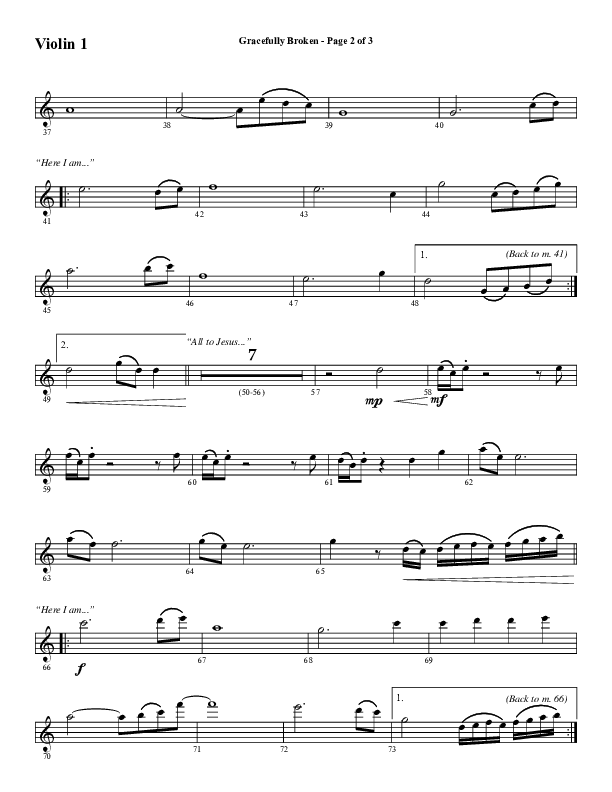 Gracefully Broken (Choral Anthem SATB) Violin 1 (Word Music Choral / Arr. David Wise)