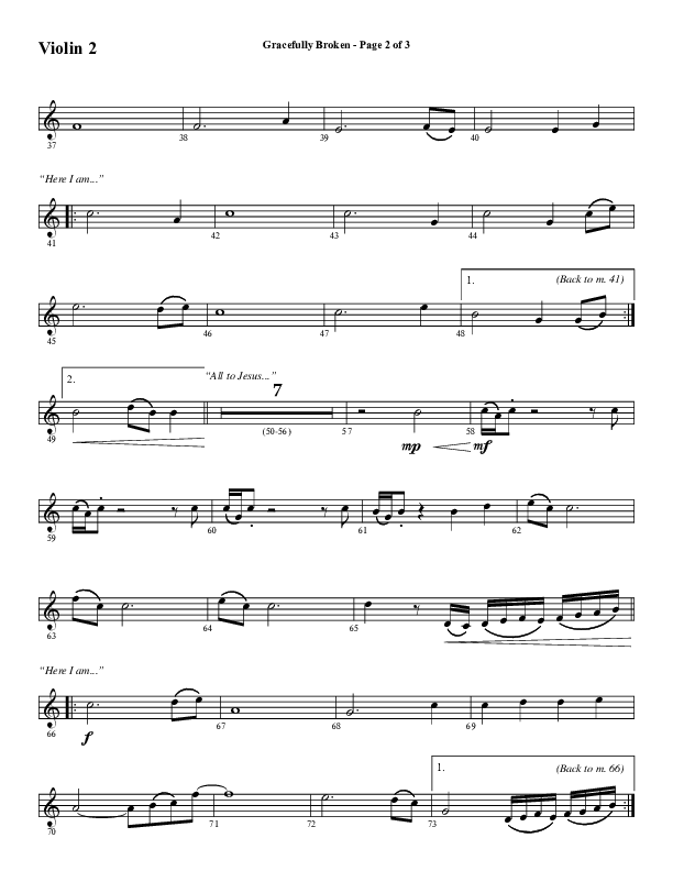 Gracefully Broken (Choral Anthem SATB) Violin 2 (Word Music Choral / Arr. David Wise)