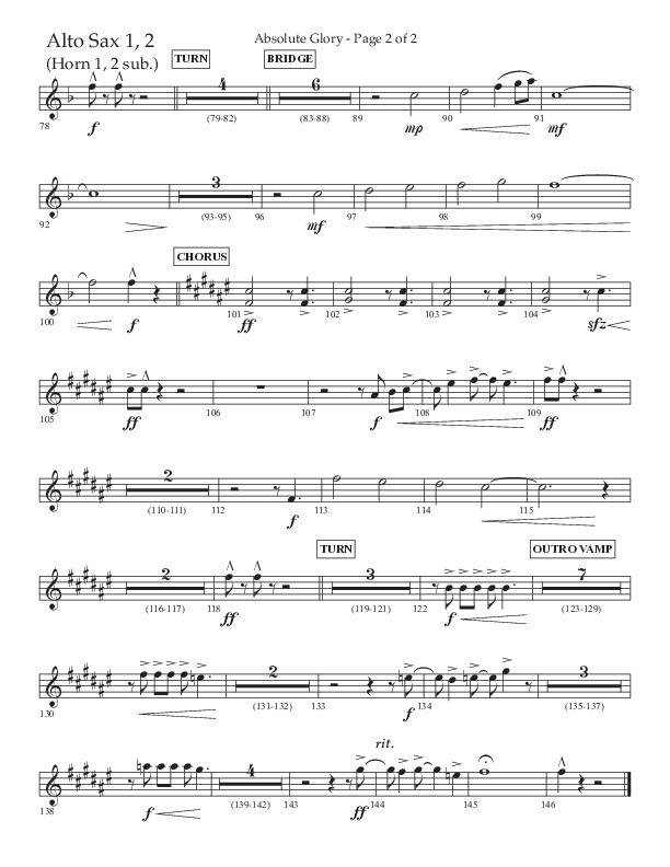 Absolute Glory (Choral Anthem SATB) Alto Sax 1/2 (Lifeway Choral / Arr. John Bolin / Arr. Don Koch)