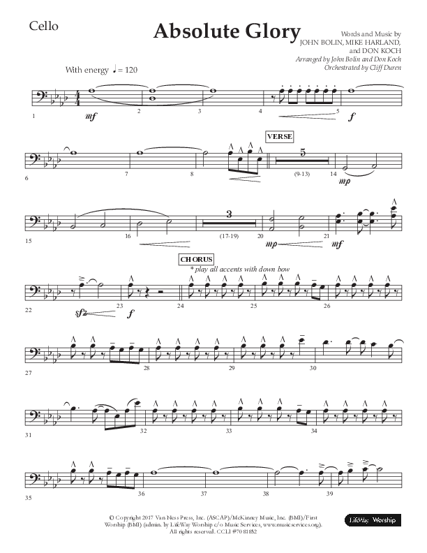 Absolute Glory (Choral Anthem SATB) Cello (Lifeway Choral / Arr. John Bolin / Arr. Don Koch)