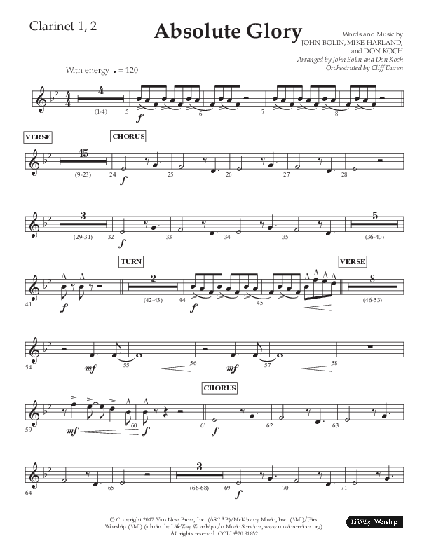 Absolute Glory (Choral Anthem SATB) Clarinet 1/2 (Lifeway Choral / Arr. John Bolin / Arr. Don Koch)