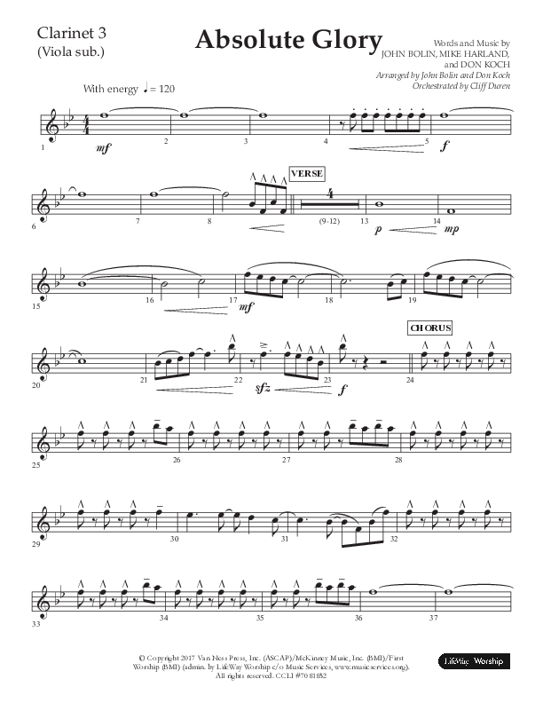 Absolute Glory (Choral Anthem SATB) Clarinet 3 (Lifeway Choral / Arr. John Bolin / Arr. Don Koch)