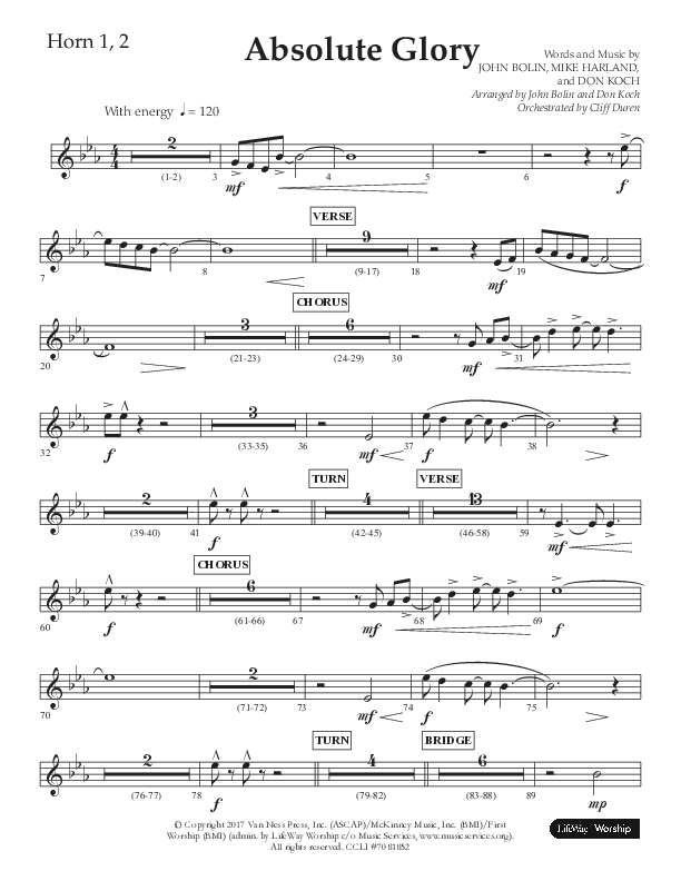 Absolute Glory (Choral Anthem SATB) French Horn 1/2 (Lifeway Choral / Arr. John Bolin / Arr. Don Koch)