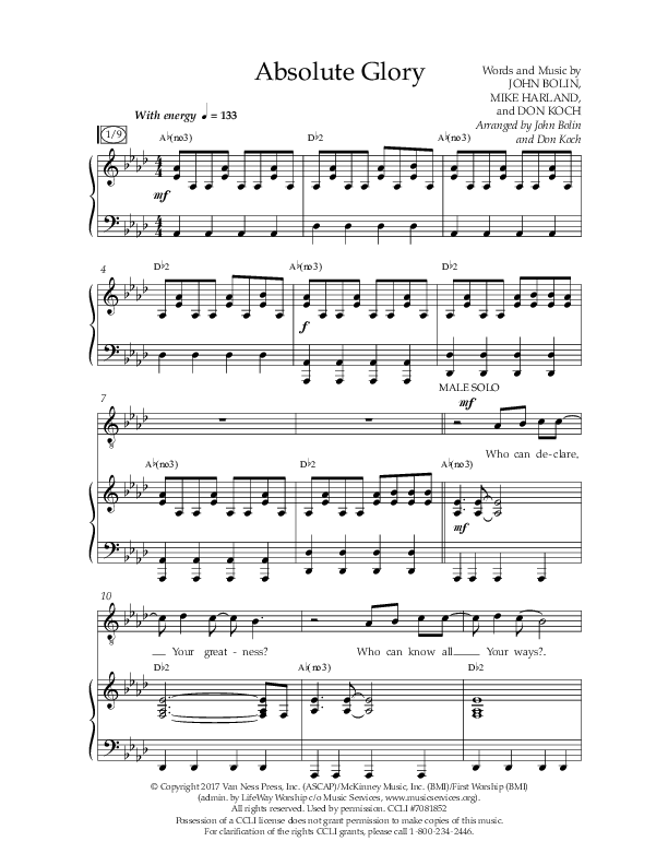 Absolute Glory (Choral Anthem SATB) Anthem (SATB/Piano) (Lifeway Choral / Arr. John Bolin / Arr. Don Koch)