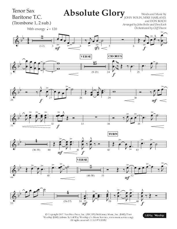 Absolute Glory (Choral Anthem SATB) Tenor Sax/Baritone T.C. (Lifeway Choral / Arr. John Bolin / Arr. Don Koch)
