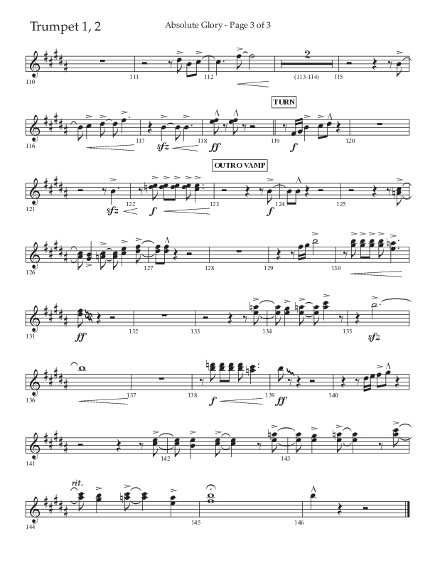 Absolute Glory (Choral Anthem SATB) Trumpet 1,2 (Lifeway Choral / Arr. John Bolin / Arr. Don Koch)