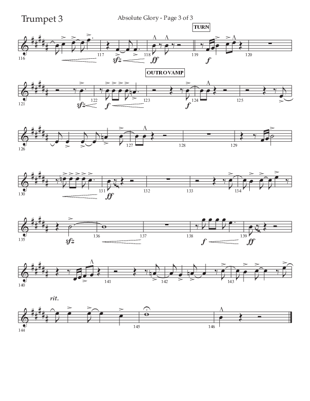 Absolute Glory (Choral Anthem SATB) Trumpet 3 (Lifeway Choral / Arr. John Bolin / Arr. Don Koch)