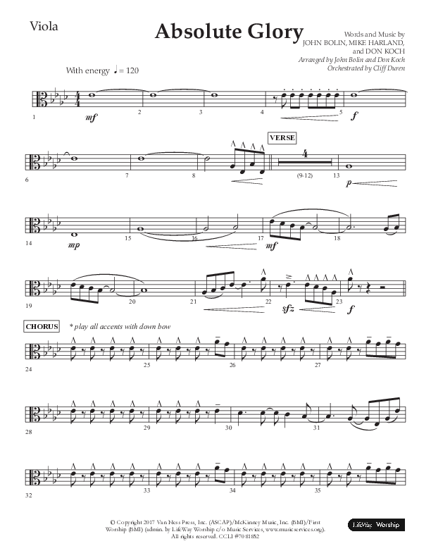 Absolute Glory (Choral Anthem SATB) Viola (Lifeway Choral / Arr. John Bolin / Arr. Don Koch)