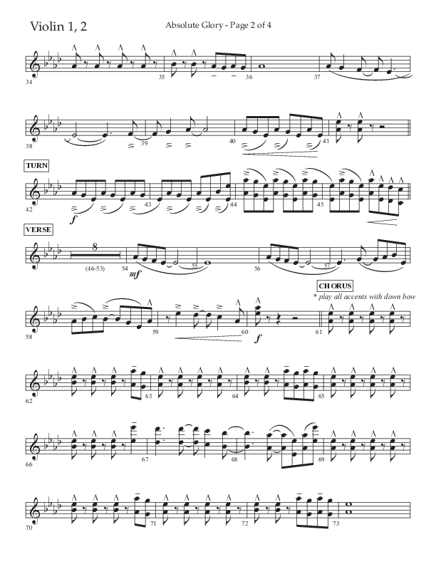Absolute Glory (Choral Anthem SATB) Violin 1/2 (Lifeway Choral / Arr. John Bolin / Arr. Don Koch)
