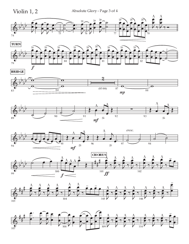 Absolute Glory (Choral Anthem SATB) Violin 1/2 (Lifeway Choral / Arr. John Bolin / Arr. Don Koch)
