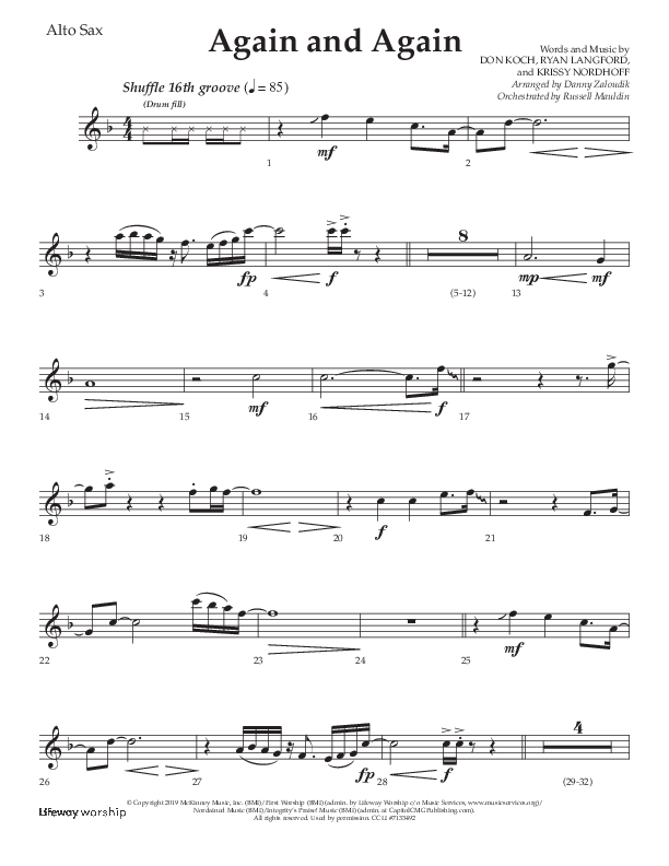 Again And Again (Choral Anthem SATB) Alto Sax (Lifeway Choral / Arr. Danny Zaloudik)