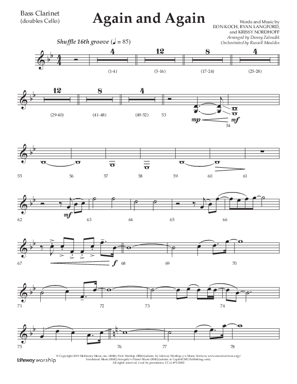 Again And Again (Choral Anthem SATB) Bass Clarinet (Lifeway Choral / Arr. Danny Zaloudik)