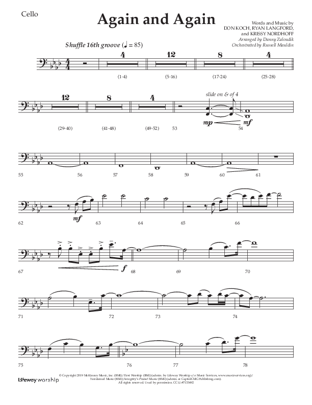 Again And Again (Choral Anthem SATB) Cello (Lifeway Choral / Arr. Danny Zaloudik)