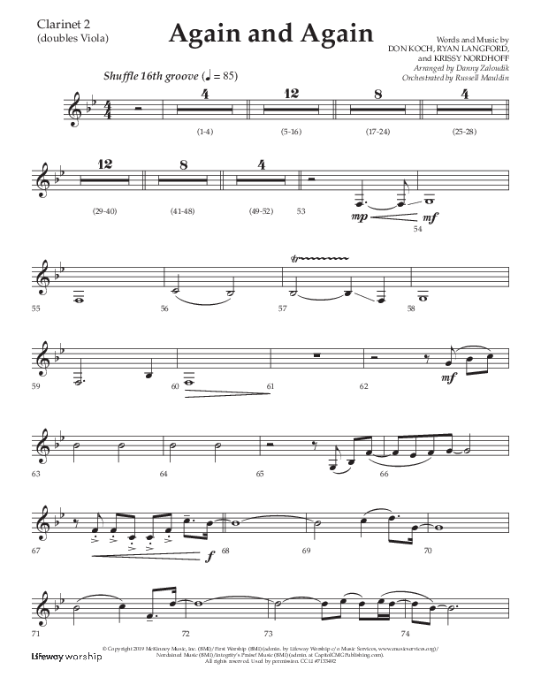Again And Again (Choral Anthem SATB) Clarinet 1/2 (Lifeway Choral / Arr. Danny Zaloudik)