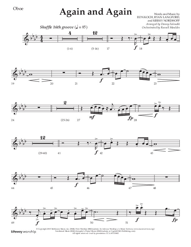Again And Again (Choral Anthem SATB) Oboe (Lifeway Choral / Arr. Danny Zaloudik)